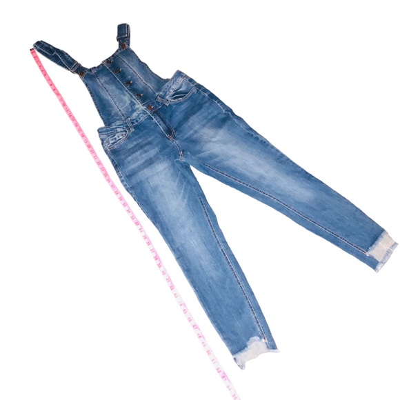 GUC✨ REFUGE women's medium blue jean denim overalls with criss cross back straps - Picture 8 of 13